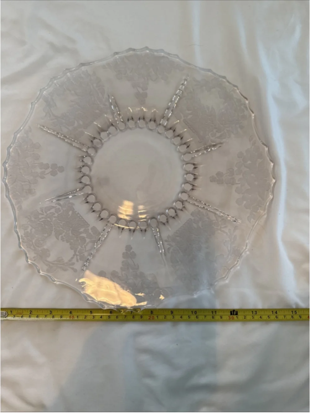 Vintage Etched Clear Round Platter Lace Wedding Pattern